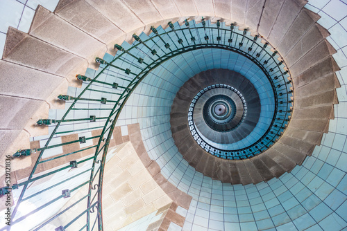 Spiral stairs and blue opaline inside the lighthouse