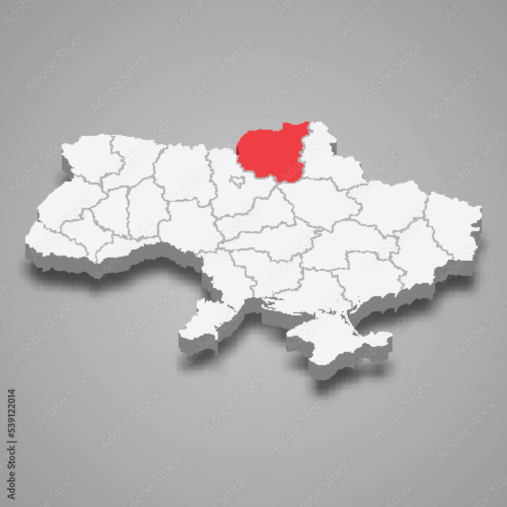Chernihiv Oblast. Region location within Ukraine 3d map