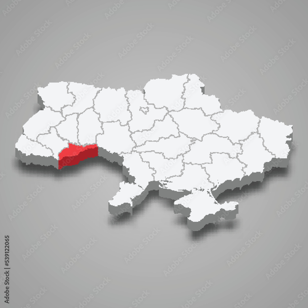 Chernivtsi Oblast. Region location within Ukraine 3d map