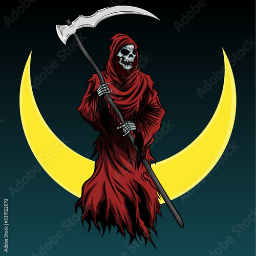 red grim reaper vector hand drawn illustration.