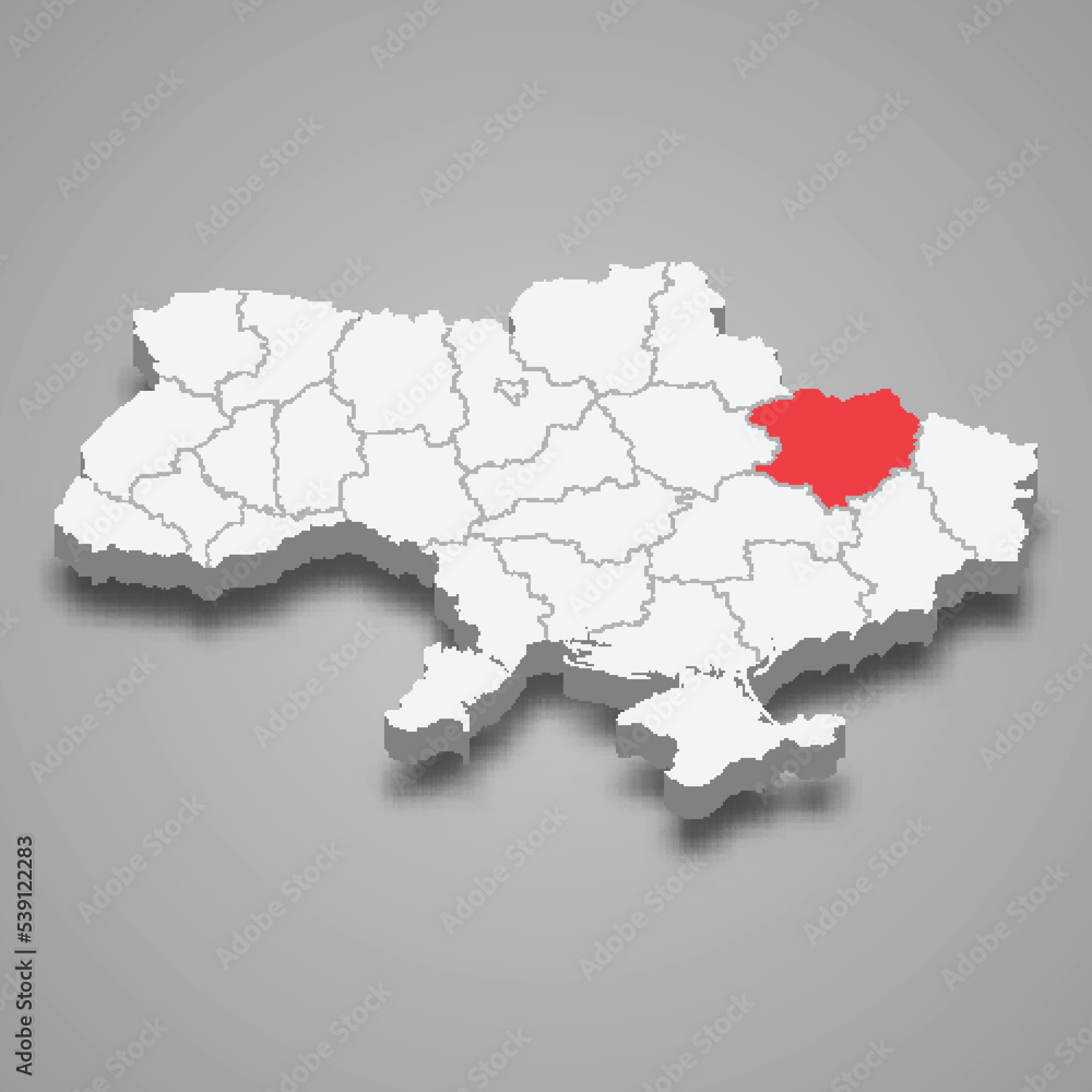 Kharkiv Oblast. Region location within Ukraine 3d map Kharkiv Oblast. Region location within Ukraine 3d map