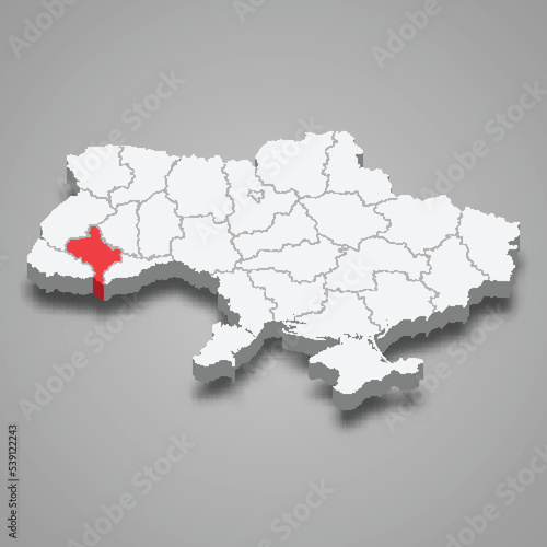 Ivano-Frankivsk Oblast. Region location within Ukraine 3d map