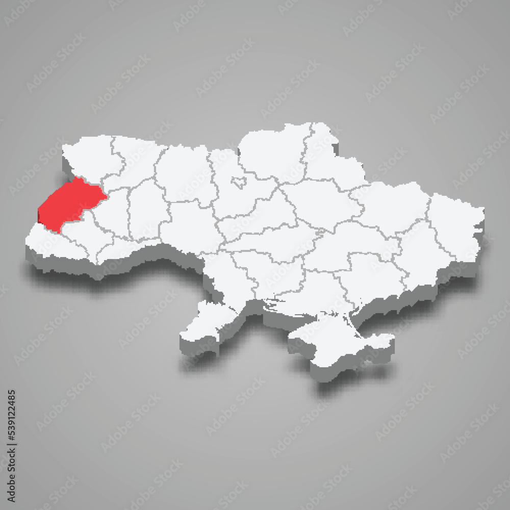 Lviv Oblast. Region location within Ukraine 3d map