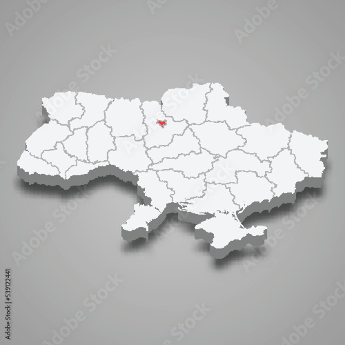 Kyiv. Region location within Ukraine 3d map