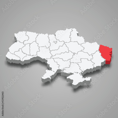 Luhansk Oblast. Region location within Ukraine 3d map