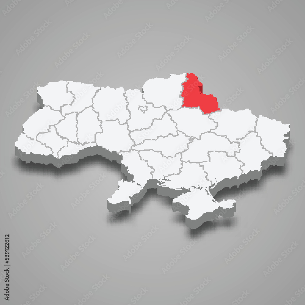 Sumy Oblast. Region location within Ukraine 3d map