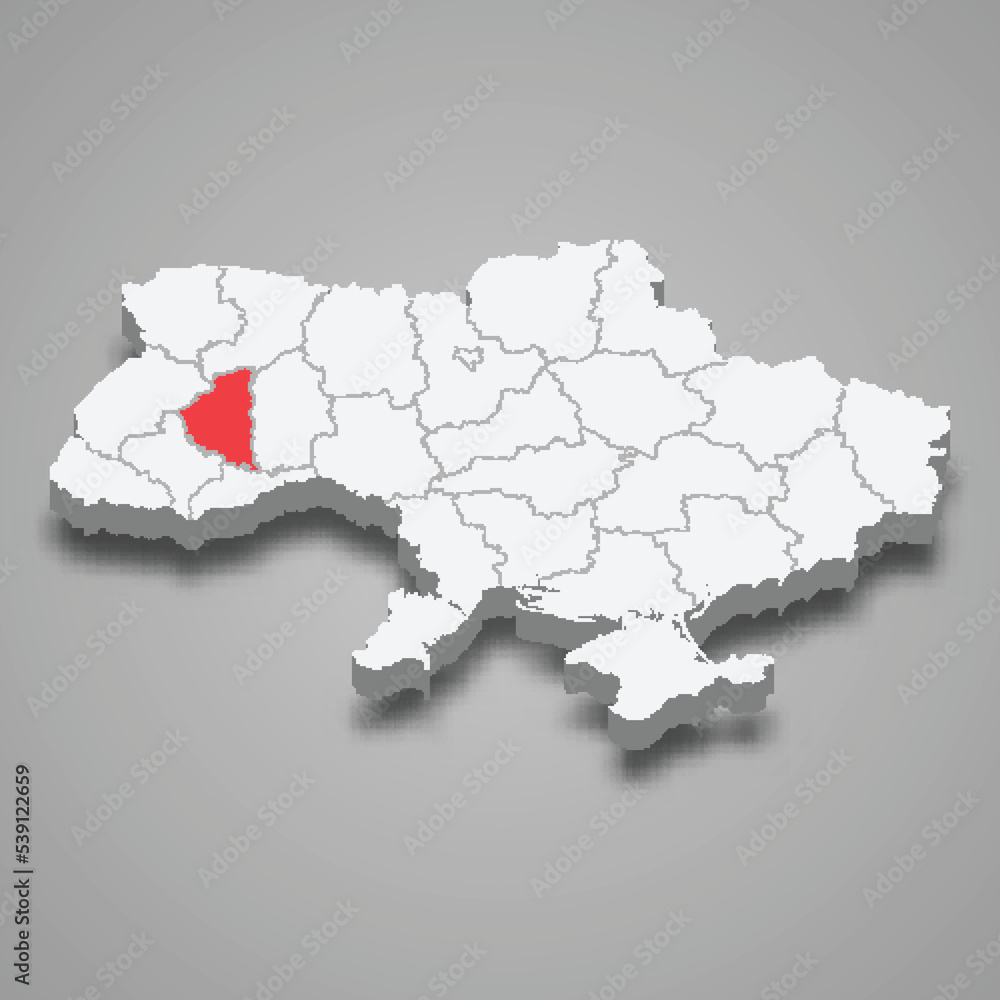 Ternopil Oblast. Region location within Ukraine 3d map