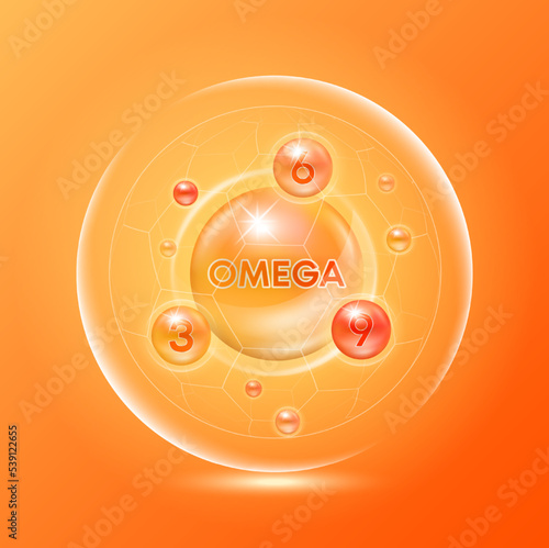 Omega fish oil capsules isolated on orange background vector. Minerals vitamins complex. Dietary supplement for pharmacy advertisement package design. Science medic concept.