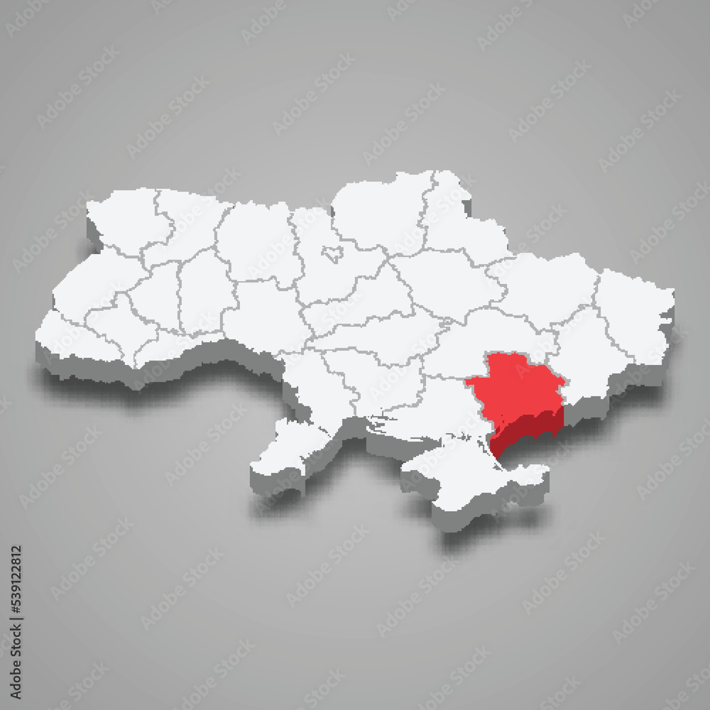 Zaporizhzhia Oblast. Region location within Ukraine 3d map