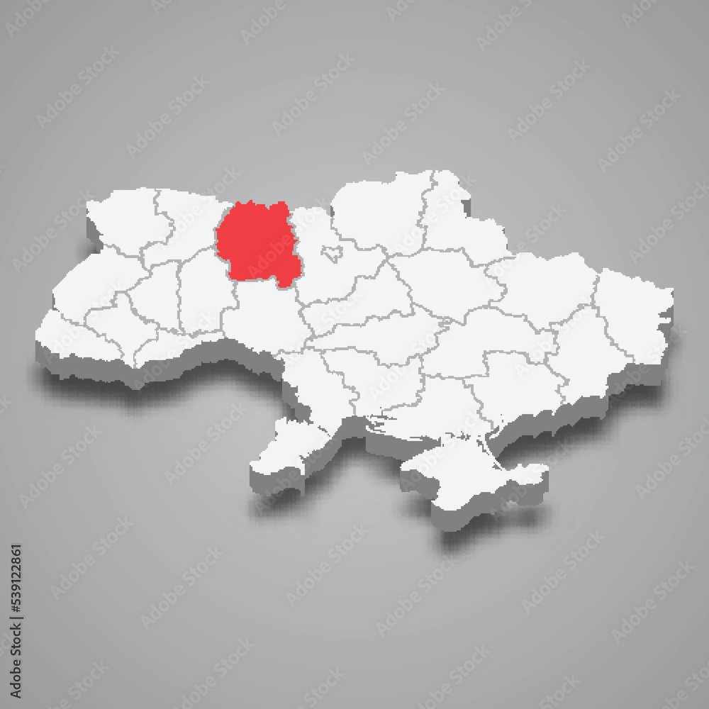 Zhytomyr Oblast. Region location within Ukraine 3d map