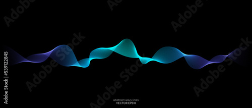 Vector wave lines smooth flowing dynamic blue green gradient light isolated on black background for concept of technology, digital, communication, science, music