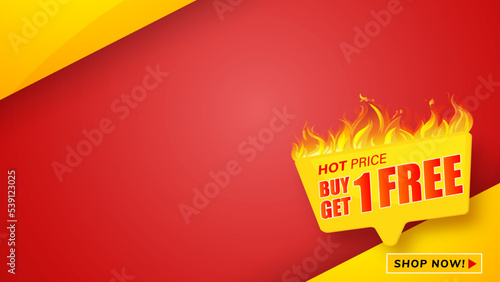 Buy 1 Get 1 Free, sale tag, banner design template, discount app icon. EPS 10.