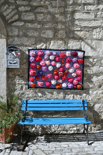 A bench in a street in Oratino, a village in Molise, Italy. photo