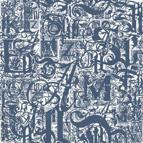 Vector seamless background pattern with hand-drawn initial and capital letters. Repeating background with alphabet letters in retro style. Suitable for wallpaper, wrapping paper or fabric