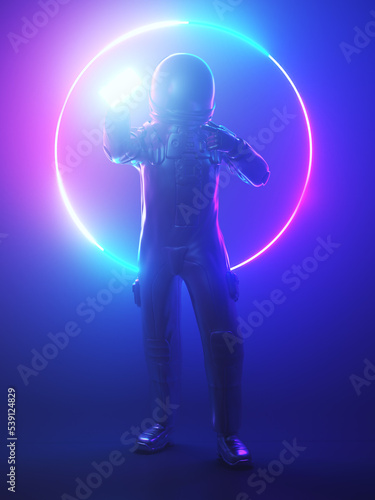 3d rendered illustration of an astronaut showing his smartphone