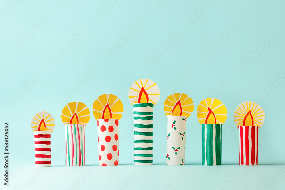 The child DIY for Jewish holiday of Hanukkah. Traditional candlestick 7