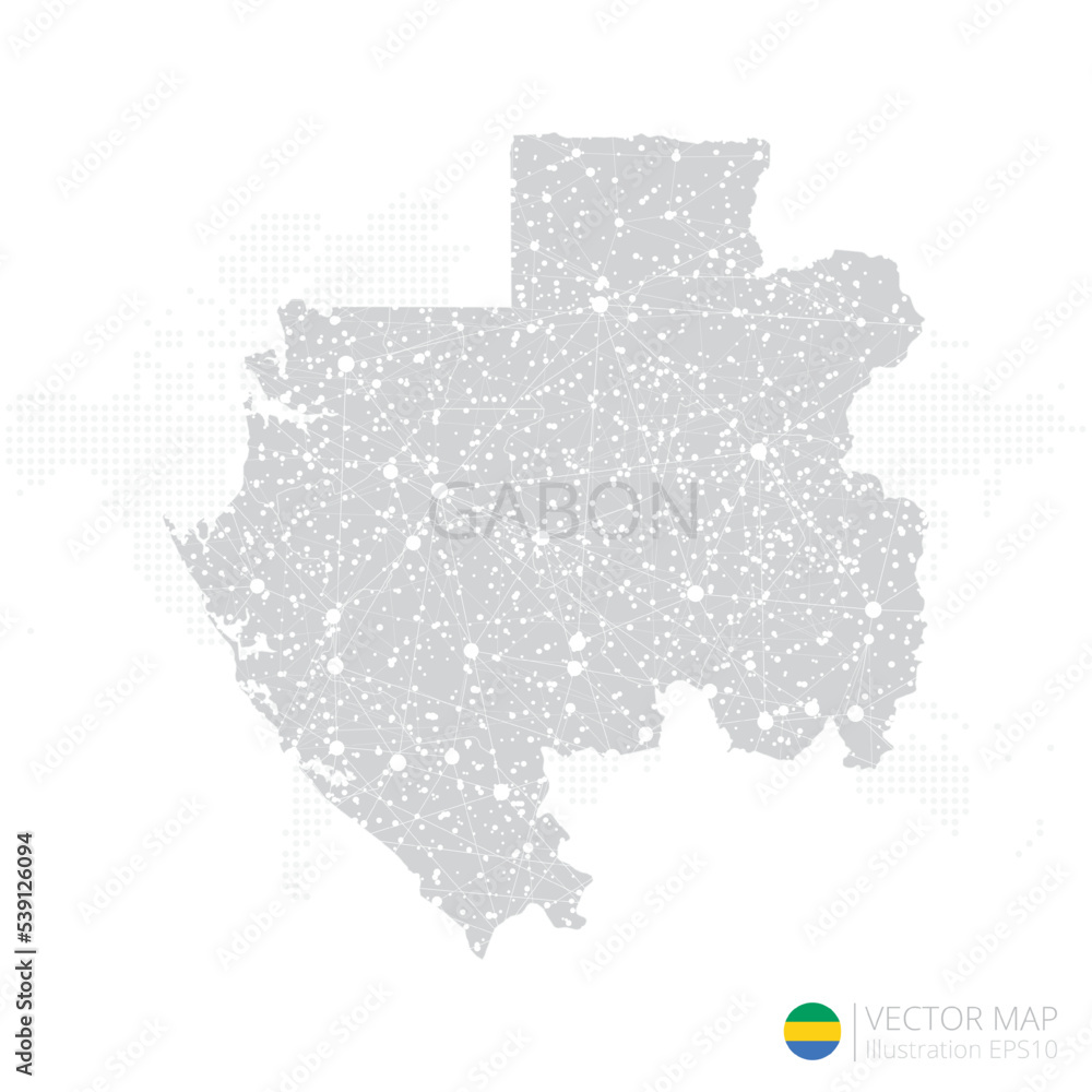 Gabon grey map isolated on white background with abstract mesh line and ...