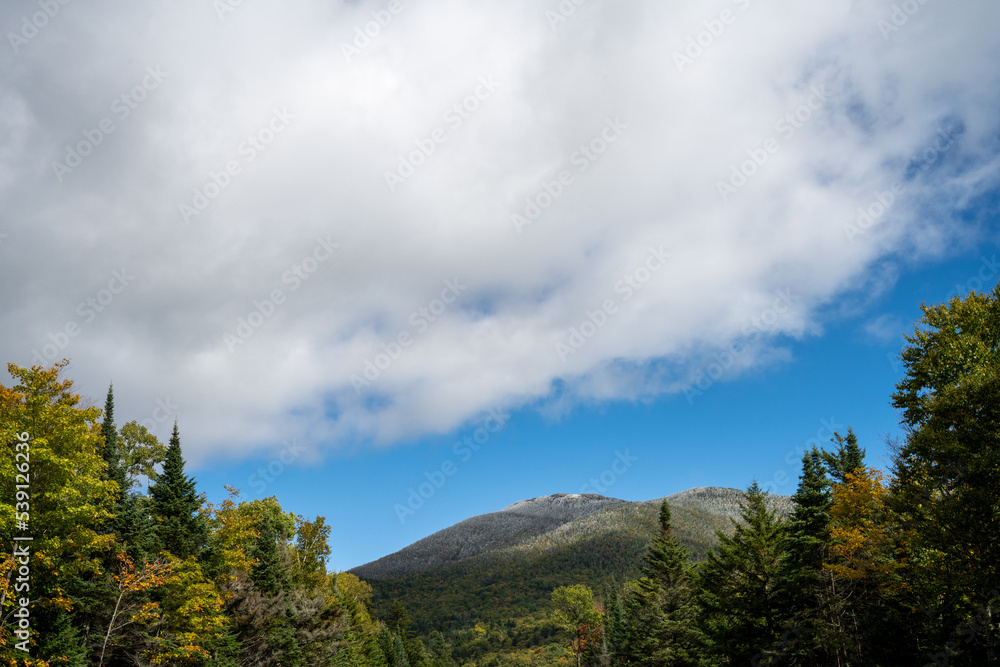 Lightly snow capped peak of Mount Whiteface on the first day of fall