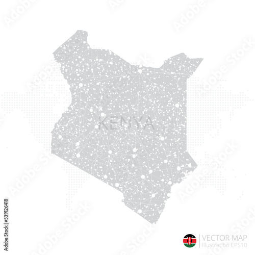 Fototapeta Naklejka Na Ścianę i Meble -  Kenya grey map isolated on white background with abstract mesh line and point scales. Vector illustration eps 10