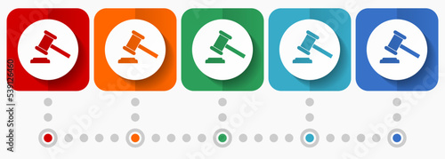 Auction vector icons, infographic template, set of flat design verdict symbols