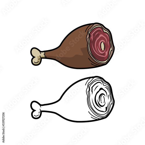 Whole leg, ham. Pork shank. Vector illustration cartoon flat meat icon isolated on white background.