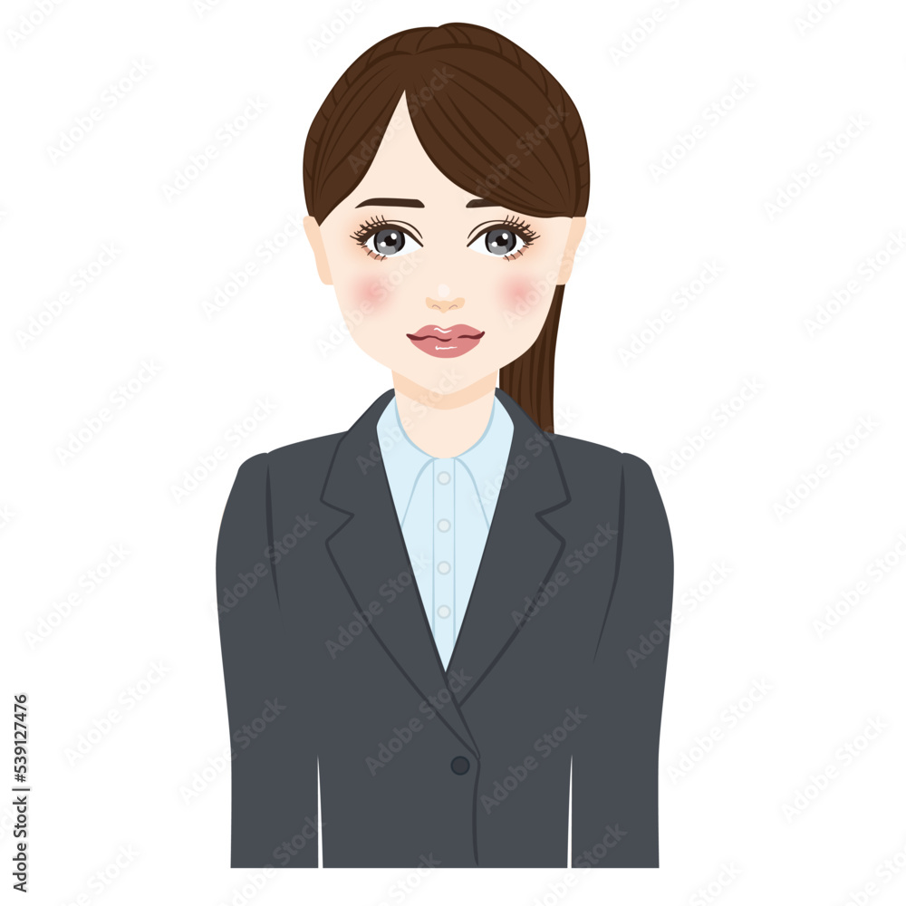 woman in gray suit with ponytale stand at attention woman in gray suit with ponytale stand at attention