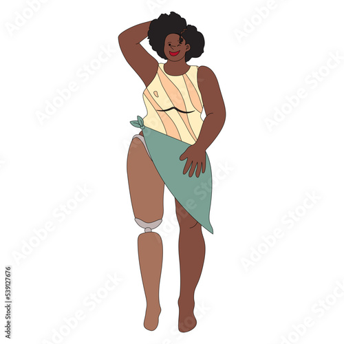 Amputated leg woman vector illustration in line filled design