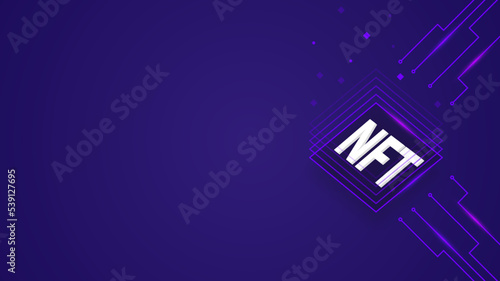 Non fungible token digital crypto art blockchain technology banner concept. Cryptocurrency background.