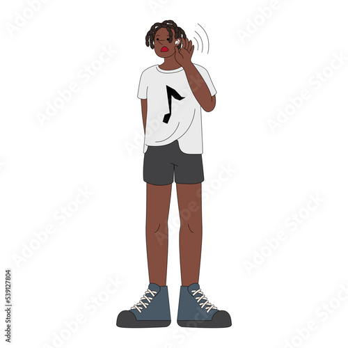 Man with hearing aid vector illustration in line filled design