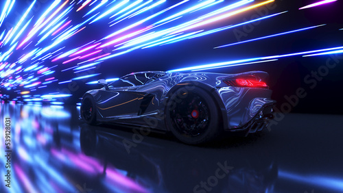 3d rendered illustration of a generic race car in a tunnel with lights flying by © Sebastian Kaulitzki
