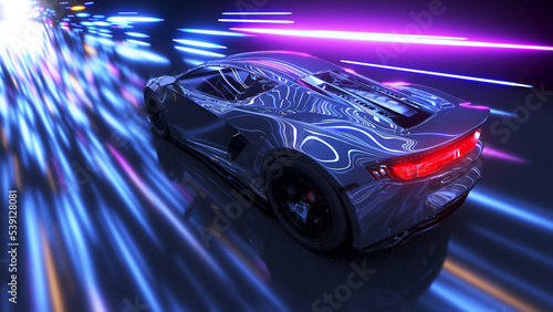 Fototapeta Naklejka Na Ścianę i Meble -  3d rendered illustration of a generic race car in a tunnel with lights flying by