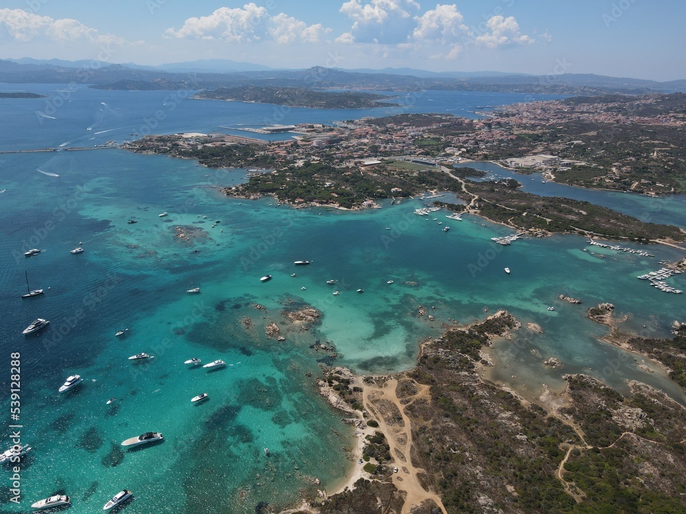 Aerial view of La Maddalena Island, Isola Giardinelli with the drone ...