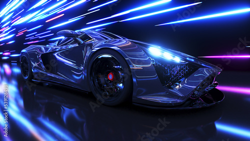 Fototapeta Naklejka Na Ścianę i Meble -  3d rendered illustration of a generic race car in a tunnel with lights flying by