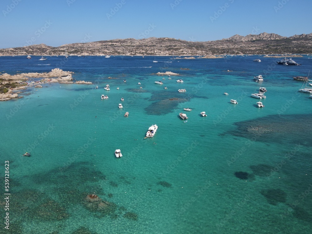 Aerial view of La Maddalena Island, Isola Giardinelli with the drone