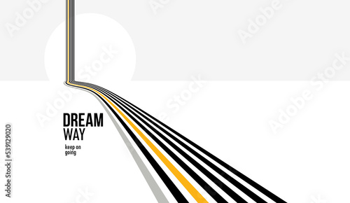 Future lines in 3D perspective vector abstract background, black and yellow linear composition, road to horizon and sky concept, optical illusion op art.