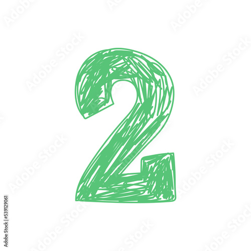 Number 2. Hand drawn line sketch digit. Children's drawing