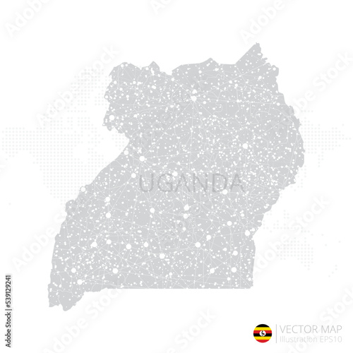 Fototapeta Naklejka Na Ścianę i Meble -  Uganda grey map isolated on white background with abstract mesh line and point scales. Vector illustration eps 10