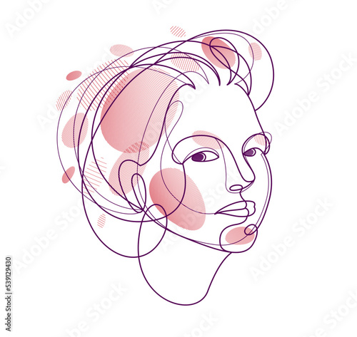 Woman beauty face vector linear illustration, delicate line art of attractive girl portrait, abstract feminine drawing minimal style isolated.