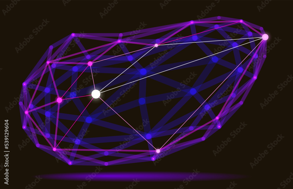 Abstract 3D mesh shape vector illustration, dots connected with lines technology polygonal object, dynamic tech and science lattice, with realistic depth of field effect. Abstract 3D mesh shape vector illustration, dots connected with lines technology polygonal object, dynamic tech and science lattice, with realistic depth of field effect.