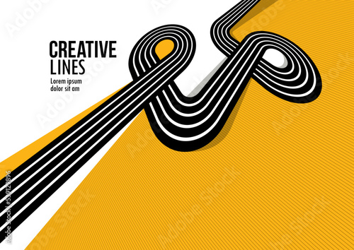 Creative lines vector abstract background, 3D perspective linear graphic design composition, stripes in dimensional rotation poster or banner.