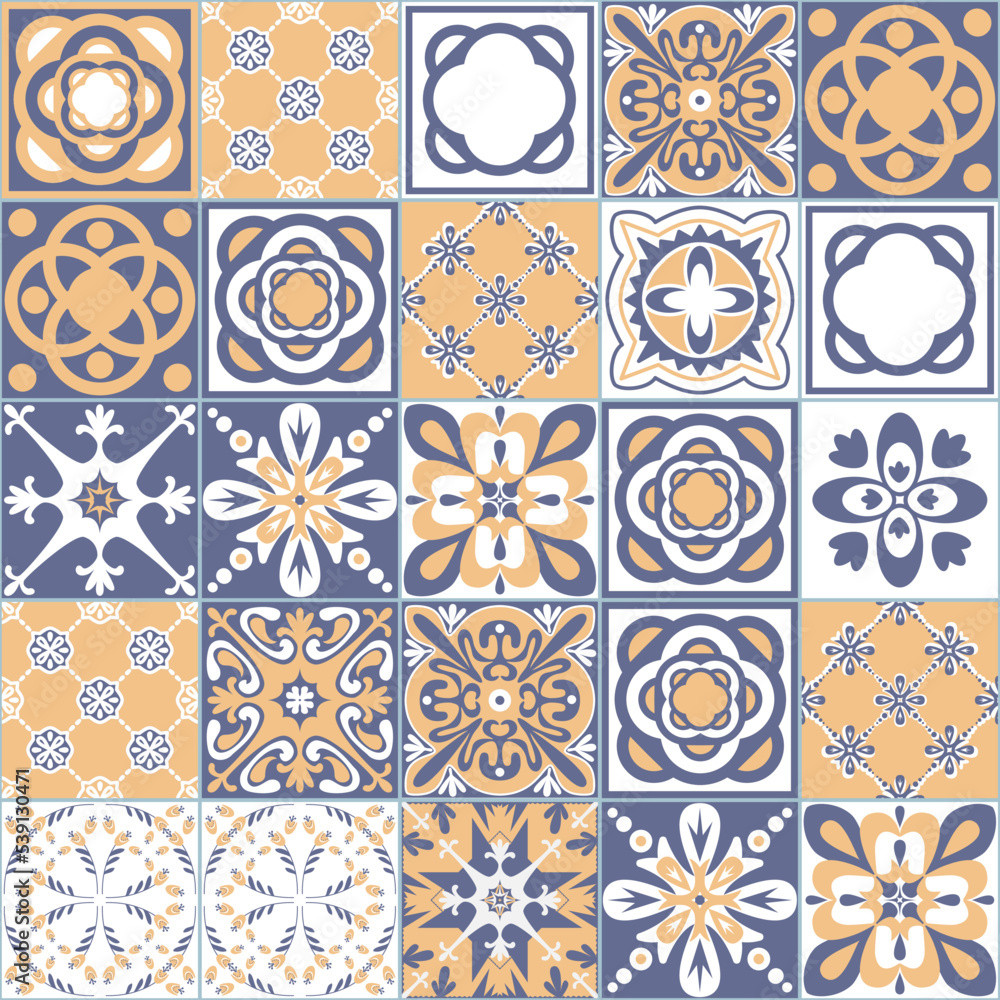 Azulejo talavera ceramic tile spanish portuguese pattern, purple background, vector illustration
