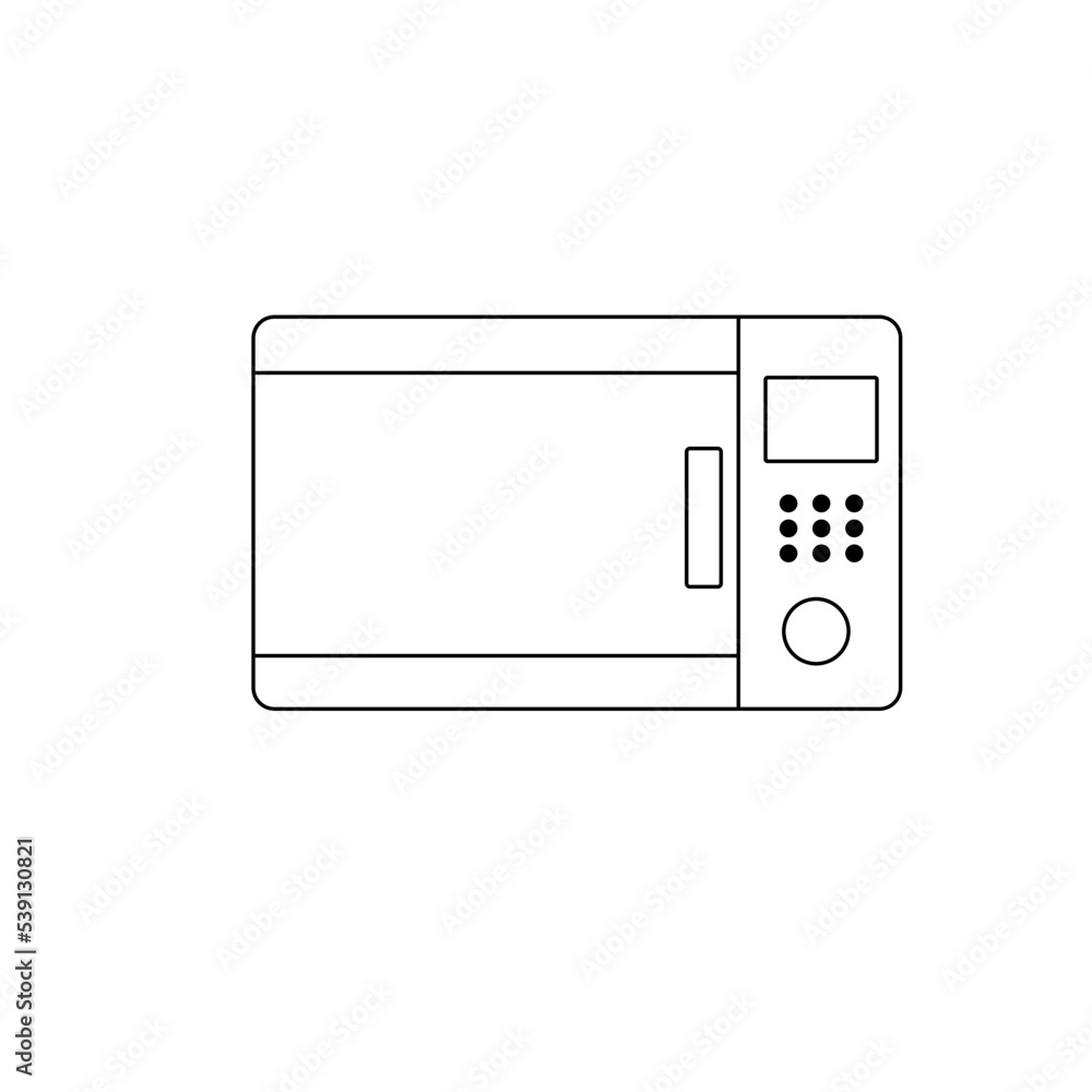 Image of a black icon of a microwave oven on a white background. household items Image of a black icon of a microwave oven on a white background. household items