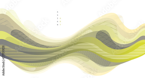 Nature art oriental Japanese style vector abstract background, mountains terrain landscape, scenic abstraction.