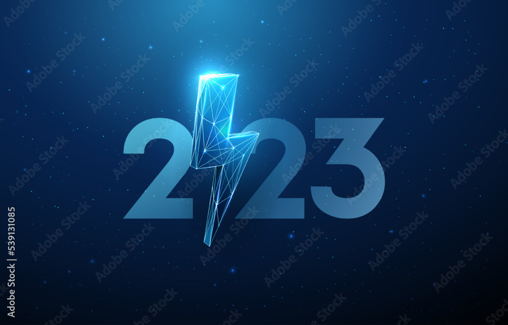 Abstract Happy 2023 New Year greeting card with lightning Abstract Happy 2023 New Year greeting card with lightning