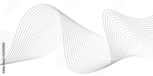 Undulate Grey Wave Swirl, frequency sound wave, twisted curve lines with blend effect. Technology, data science, geometric border pattern. Isolated on white background. Vector illustration.