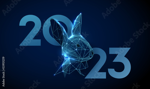 Fotografia Abstractlow poly blue rabbit head and number 2023.