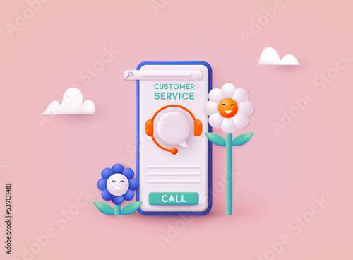 Call center, online customer support. Contact Us Customer Service For Personal Assistant Service, Person Advisor and Social Media Network. 3D Web Vector Illustrations.