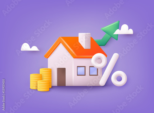 Invest Money in Real Estate Property. House Loan, Rent and Mortgage Concept. 3D Web Vector Illustrations.