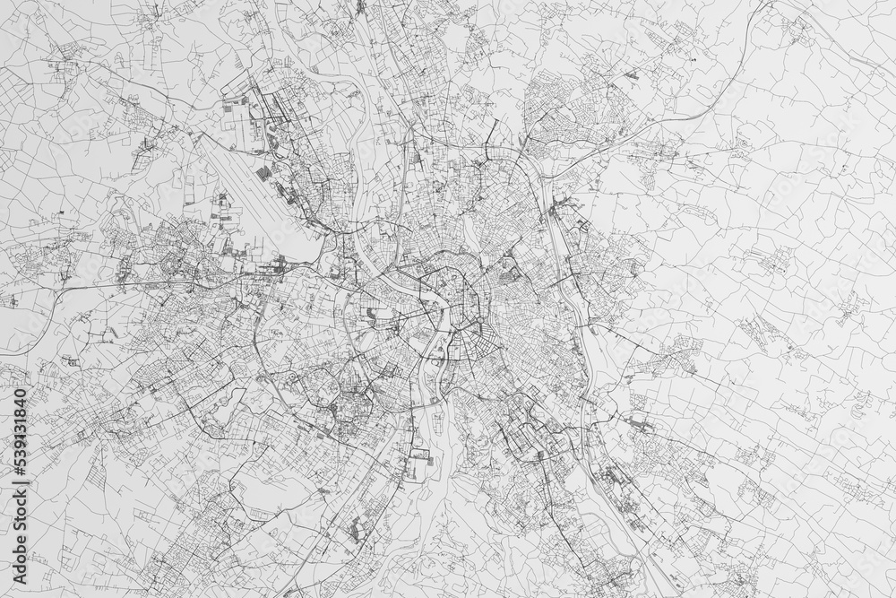 Map of the streets of Toulouse (France) on white background. 3d render, illustration Map of the streets of Toulouse (France) on white background. 3d render, illustration