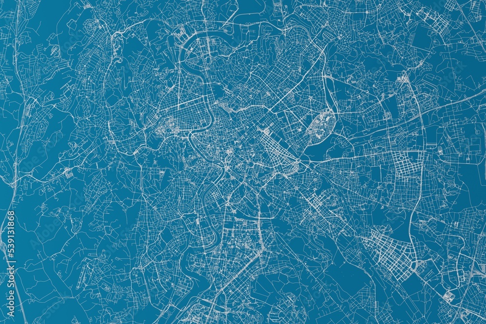 Map of the streets of Rome (Italy) made with white lines on blue background. 3d render, illustration Map of the streets of Rome (Italy) made with white lines on blue background. 3d render, illustration